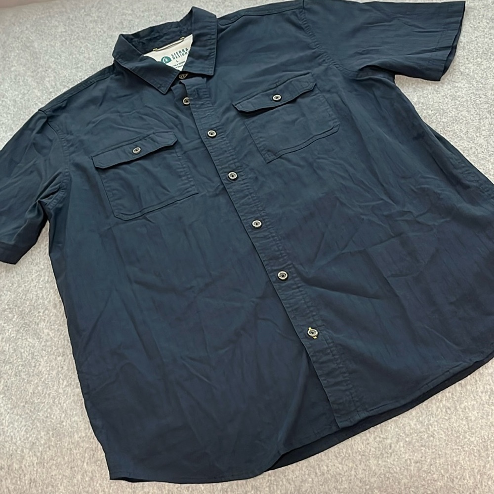 Sierra Designs Button Shirt Mens Large Outdoors Casual Navy Blue Active Hiking